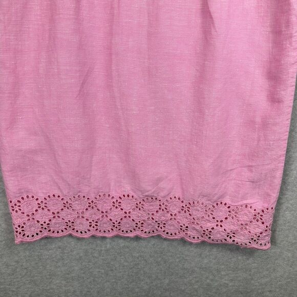 Talbot Linen Cotton Scalloped‎ Crochet Pink Lined Shift Dress Sleeveless Women 2 - Picture 3 of 14